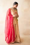 Gulabo Jaipur_Gold Silk Embroidery, Sequins Split V-neck Neena Hand Work Kurta And Sharara Set  