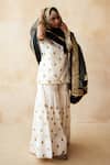 Shop_Gulabo Jaipur_Off White Silk, Organza Embroidery, Metallic Fursat Hand Work Kurta Sharara Set _Online_at_Aza_Fashions