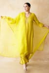 Buy_Gulabo Jaipur_Yellow Silk, Organza Embroidery, Zari, Sequins, Hema Hand Work Kurta Pant Set _Online_at_Aza_Fashions