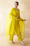 Gulabo Jaipur_Yellow Silk, Organza Embroidery, Zari, Sequins, Hema Hand Work Kurta Pant Set _at_Aza_Fashions