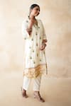 Shop_Gulabo Jaipur_White Silk Embroidery V-neck Jamila Kurta And Pant Set _Online_at_Aza_Fashions