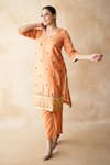 Gulabo Jaipur_Rust Silk Embroidery, Zari V-neck Jamila Kurta And Pant Set _at_Aza_Fashions