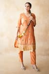 Buy_Gulabo Jaipur_Rust Silk Embroidery, Zari V-neck Jamila Kurta And Pant Set 