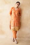 Gulabo Jaipur_Rust Silk Embroidery, Zari V-neck Jamila Kurta And Pant Set _Online