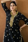 Gulabo Jaipur Black Cambric Embroidery, Zari V-neck Yusra Kurta With Pant Online at Aza Fashions Gulabo Jaipur_Black Cambric Embroidery, Zari V-neck Yusra Kurta With Pant _Online_at_Aza_Fashions