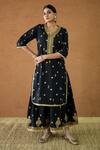 Shop Gulabo Jaipur Black Cambric Embroidery, Zari V-neck Yusra Kurta With Pant Online at Aza Fashions Shop_Gulabo Jaipur_Black Cambric Embroidery, Zari V-neck Yusra Kurta With Pant _Online_at_Aza_Fashions