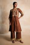 Buy Gulabo Jaipur Brown Silk Embroidery, Sequins V-neck Chahat Kurta And Pant Set Online at Aza Fashions Buy_Gulabo Jaipur_Brown Silk Embroidery, Sequins V-neck Chahat Kurta And Pant Set _Online_at_Aza_Fashions
