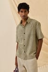 Buy_Jodi_Green Handloom Cotton Applique Pihu Stripe Pattern Shirt _at_Aza_Fashions