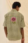 Shop_Jodi_Green Handloom Cotton Applique Pihu Stripe Pattern Shirt _at_Aza_Fashions
