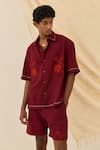 Buy_Jodi_Red Cotton Embroidery Kuhu Handloom Boxy Fit Shirt _at_Aza_Fashions