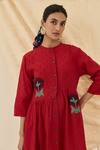 Buy_Jodi_Red Cotton Applique Round Neck Unab Dobby Floral Dress _Online_at_Aza_Fashions