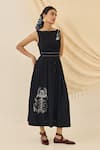 Jodi_Black Cotton Embroidery Boat Neck Jugnu Kala Midi Dress _Online_at_Aza_Fashions