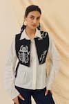 Buy_Jodi_Black Cotton Embroidery Open Neck Jugnu Bib Jacket _at_Aza_Fashions