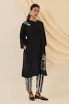 Shop_Jodi_Black Cotton Embroidery V-neck Jugnu Dress _at_Aza_Fashions