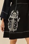 Jodi_Black Cotton Embroidery V-neck Jugnu Dress _at_Aza_Fashions