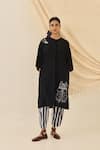 Shop_Jodi_Black Cotton Embroidery Round , Button-down Jugnu Kala Tunic _at_Aza_Fashions