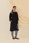 Shop Jodi Black Cotton Embroidery Round Neck, Button-down Jugnu Kala Kurta And Trouser Set at Aza Fashions Shop_Jodi_Black Cotton Embroidery Round Neck, Button-down Jugnu Kala Kurta And Trouser Set _at_Aza_Fashions