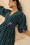 Jodi_Green Voile, Cotton V-neck Pakhi Gingham Floral Embroidered Dress _Online_at_Aza_Fashions
