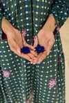 Jodi_Green Voile Embroidery, Tassels Collared, V-neck Pakhi Floral Midi Dress _Online_at_Aza_Fashions