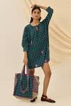 Shop_Jodi_Green Voile, Cotton Embroidery Round Neck, Pakhi Gingham Check Print Dress _at_Aza_Fashions