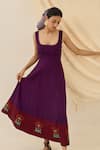 Jodi Purple Cotton Applique Square Neck Morni Floral Midi Dress Online at Aza Fashions Jodi_Purple Cotton Applique Square Neck Morni Floral Midi Dress _Online_at_Aza_Fashions