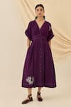 Buy_Jodi_Purple Cotton Embroidery V-neck Morni Floral Midi Dress _at_Aza_Fashions