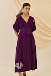 Shop_Jodi_Purple Cotton Embroidery V-neck Morni Floral Midi Dress _at_Aza_Fashions