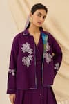 Buy_Jodi_Purple Cotton Embroidery V-neck Morni Floral Jacket _Online_at_Aza_Fashions