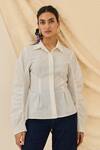 Shop_Jodi_White Cotton Collared Saras Gathered Sleeve Shirt _at_Aza_Fashions
