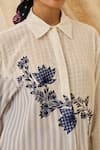 Jodi_Blue Handloom Cotton Embroidery Collared Kunj Striped And Checkered Floral Shirt _Online_at_Aza_Fashions