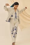 Jodi_Off White Denim Embroidery Collared Saras Floral Jacket _Online_at_Aza_Fashions