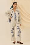 Buy_Jodi_Off White Denim Embroidery Collared Saras Floral Jacket _at_Aza_Fashions
