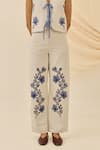 Shop_Jodi_Off White Denim Embroidery Saras Floral Trouser _at_Aza_Fashions