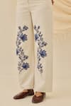 Jodi_Off White Denim Embroidery Saras Floral Trouser _Online_at_Aza_Fashions