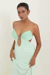Buy_Pinup By Astha_Mint Lycra Pom-poms Halter Neck Cut-out Ruched Gown  