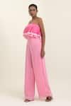 Buy_Pinup By Astha_Pink Satin, Georgette Ruffles Bandeau Neck Strapless Jumpsuit _Online_at_Aza_Fashions