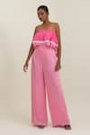 Buy_Pinup By Astha_Pink Satin, Georgette Ruffles Bandeau Neck Strapless Jumpsuit _at_Aza_Fashions