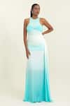 Buy_Pinup By Astha_Blue Lycra Round Neck Side Drape Ombre Ruched Gown  _at_Aza_Fashions