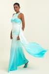 Buy_Pinup By Astha_Blue Lycra Round Neck Side Drape Ombre Ruched Gown  _Online_at_Aza_Fashions