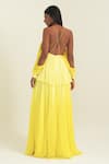 Shop_Pinup By Astha_Yellow Chiffon Halter Neck Ombre Tiered Gown  _at_Aza_Fashions