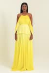 Buy_Pinup By Astha_Yellow Chiffon Halter Neck Ombre Tiered Gown  _Online_at_Aza_Fashions