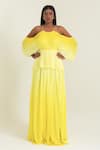 Buy_Pinup By Astha_Yellow Chiffon Halter Neck Ombre Tiered Gown  _at_Aza_Fashions