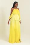 Buy_Pinup By Astha_Yellow Chiffon Halter Neck Ombre Tiered Gown  