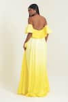 Shop_Pinup By Astha_Yellow Satin, Georgette Off-shoulder Ruffled Pleated Gown _at_Aza_Fashions