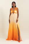 Buy_Pinup By Astha_Orange Chiffon Sweetheart Neck Ombre Cutout Gown  _at_Aza_Fashions