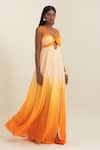 Pinup By Astha_Orange Chiffon Sweetheart Neck Ombre Cutout Gown  _Online_at_Aza_Fashions