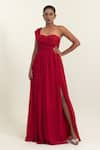 Buy_Pinup By Astha_Red Chiffon One Shoulder, Sweetheart Neck Draped Gown _at_Aza_Fashions