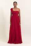 Buy_Pinup By Astha_Red Chiffon One Shoulder, Sweetheart Neck Draped Gown _Online_at_Aza_Fashions
