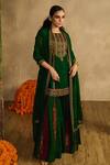Shop_Reeti Arneja_Green Handloom Cotton, Silk, Organza Embroidery, Paan Patola Kurta Gharara Set 