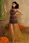 Buy_Reeti Arneja_Multi Color Handloom Cotton, Silk, Organza Sequins, Aafreen Strapless Gown _at_Aza_Fashions